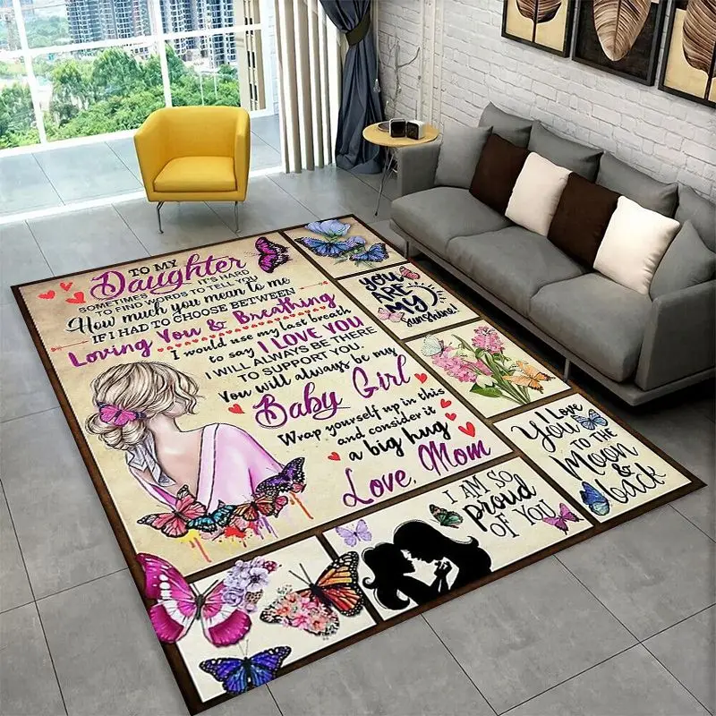 Gift Thanks To My Daughter Letter Present Large Area Rug Non-slip Durable Carpet for Bedroom Living Room Sofa Doormat Home Decor