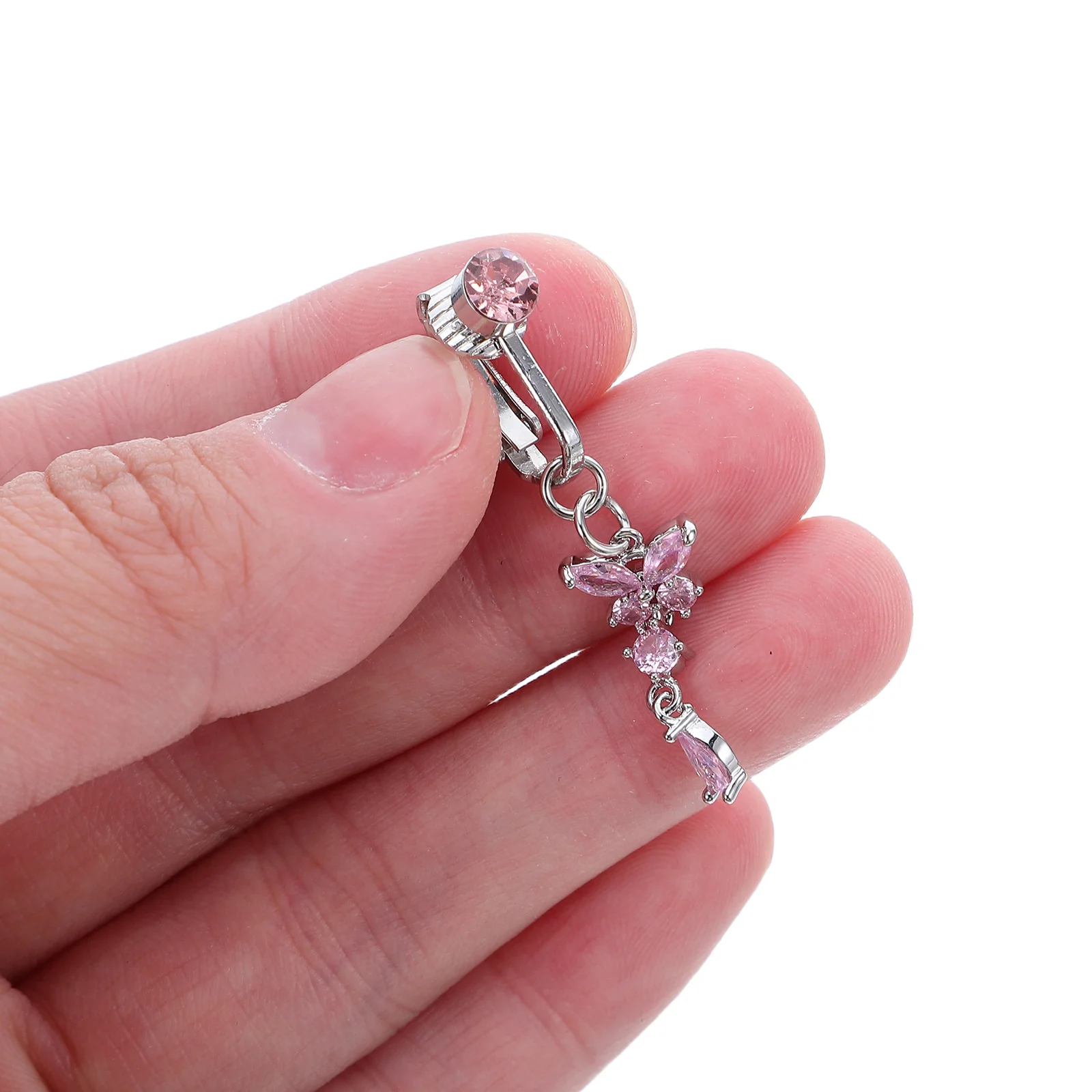 

3Pcs Fake Belly Button Rings Clip on Navel Jewelry Butterfly Heart Zirconia Style Pain Free Fashion Belly Button Ring