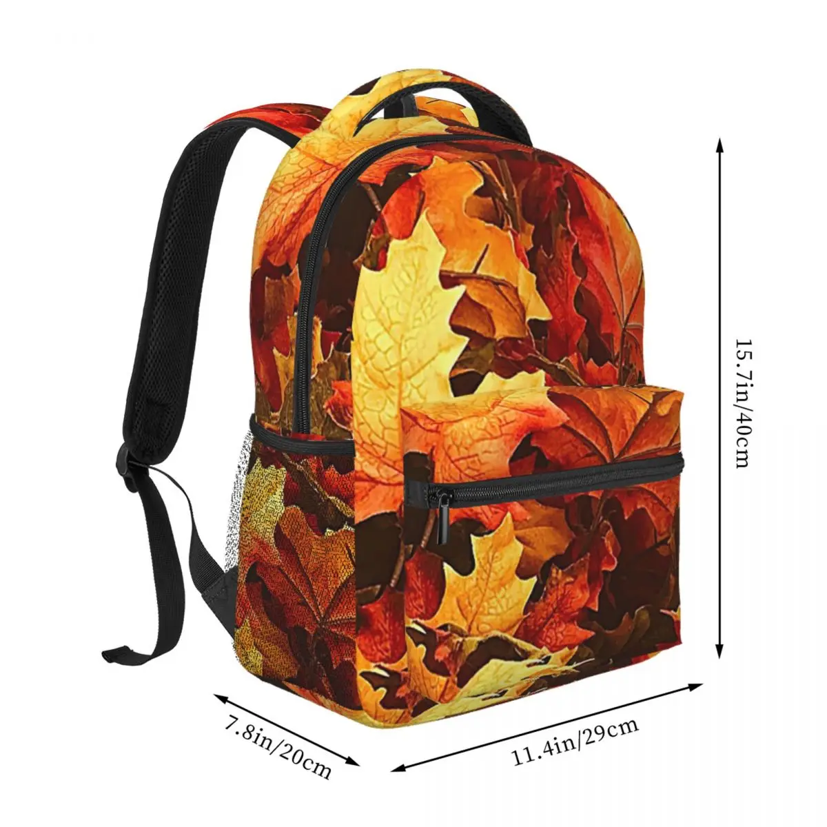 Autumn Red, Tangerine, Yellow Fall Leaves Photo Art Backpack Student BookBag Kids School Bag Laptop Shoulder Bags for Boys Girls