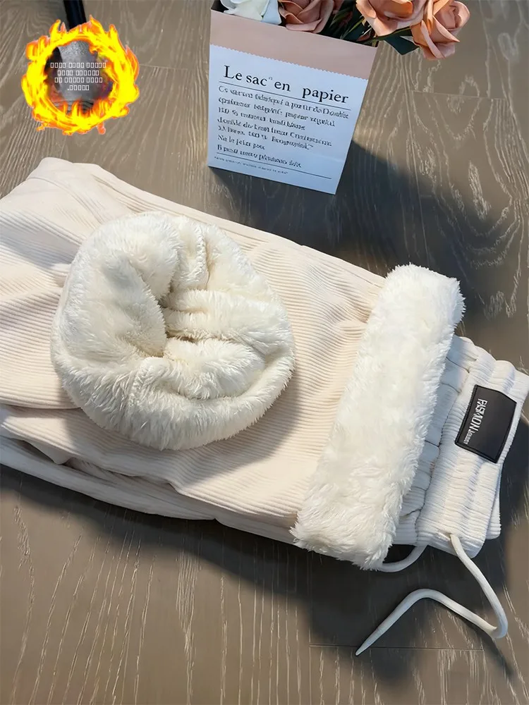 

Extra Thi Lamb Velvet Pants for Men Winter Fce Lined Warm below 40 Deees Northeast Cotton Chinos Straight Leg Long Tro...