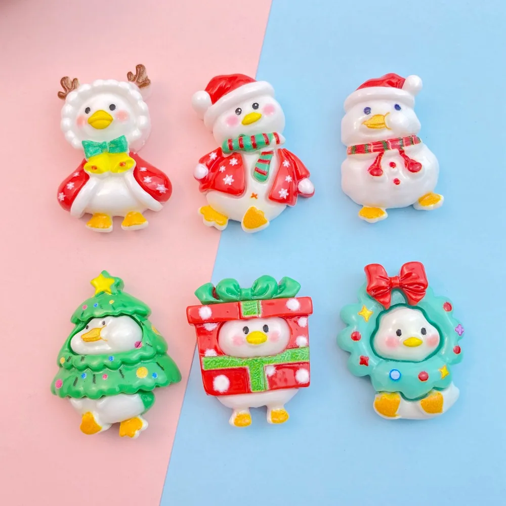 10Pcs New Cute Resin Chicken Christmas Series Flat Back Parts Embellishments For Hair Bows Accessories