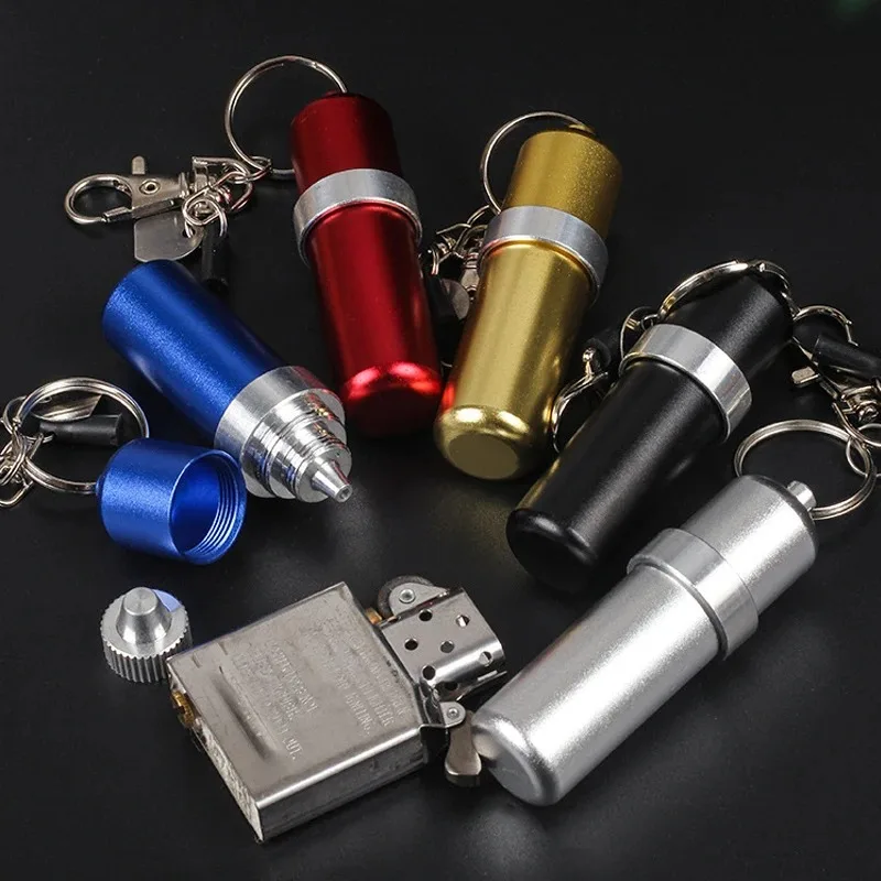 1Pc Metal Fuel Canister Portable Kerosene Oil Fluid Can with Key Chain Mini Smll Lighters Fuel Pot Travel Smoking Accessories