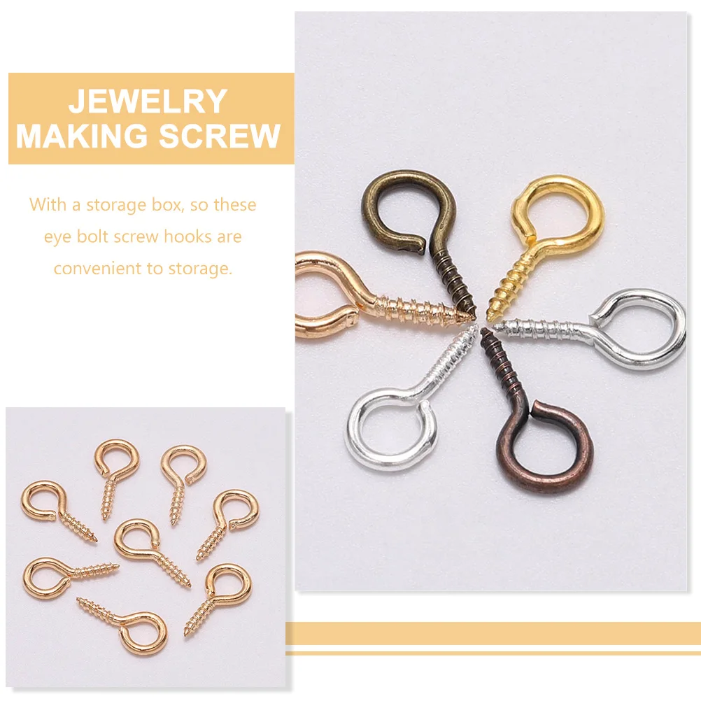 

600Pcs Eye Bolt Screw Hooks Rustproof Metal DIY Craft Jewelry Making Findings for Pendant Necklace Accessories