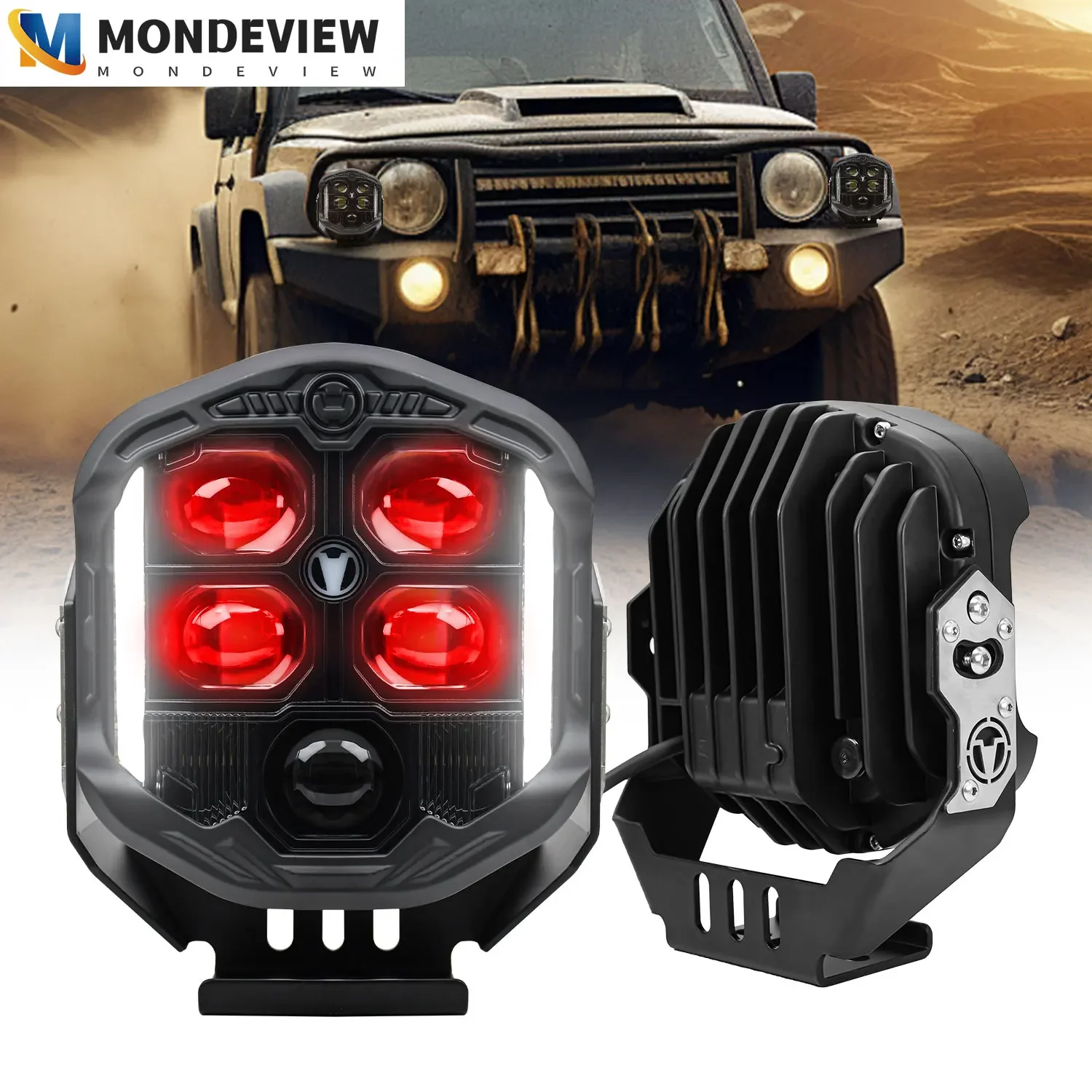 MONDEVIEW E24 5-inch fog light three sided laser work light four lens running light 6000K 8500LM 260W side auxiliary light