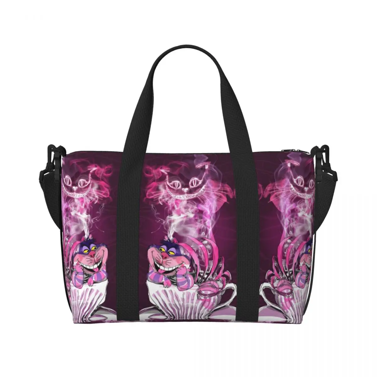 

Женская большая сумка с Чеширским котом на заказ, большая вместительная дорожная сумка на плечо с рисунком Алисы в стране чудес, пляжный спортзал