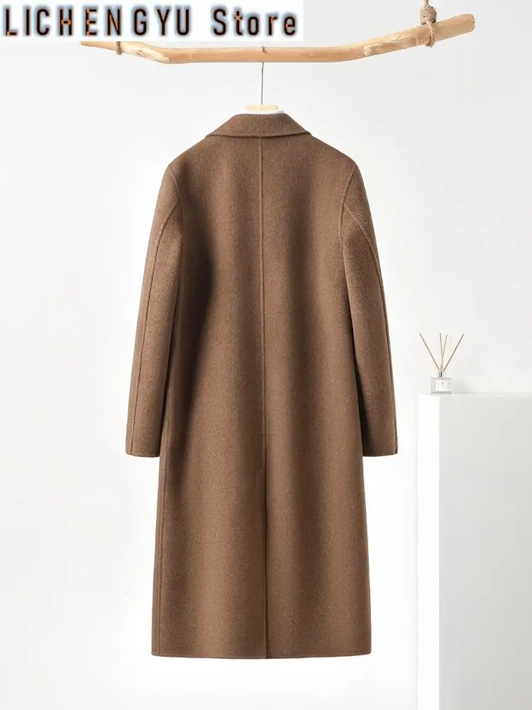 High-End Men's Coat 100% Pure Wool Winter Thickened Outerwear Coat Double-Breasted Trendy Coat Fashionable All-Match Trench Coat