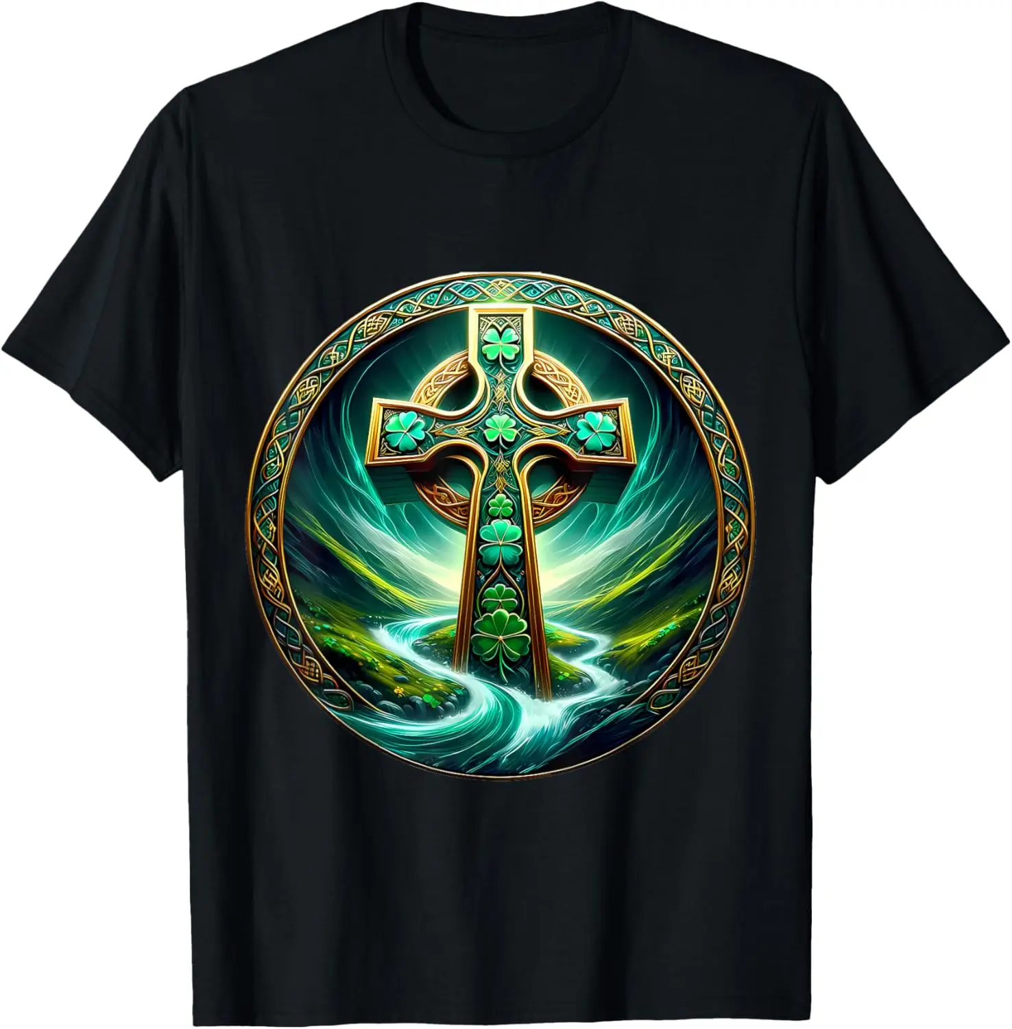 

Irish Celtic Cross Knot Christian Scottish St Patrick's Day T-Shirt Anime Clothes Streetwear Mens T Shirts Graphic Camisas Overs