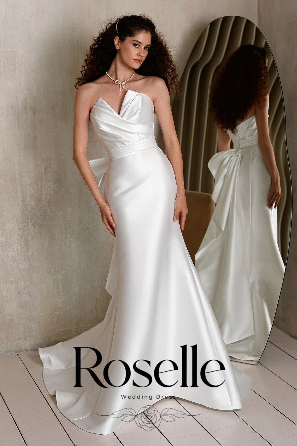 ROSELLE Strapless Sleeveless Mermaid Elegant Wedding Dress V-Neck Bow Pleat Open Back 2026 Bridal Customized свадебное платье