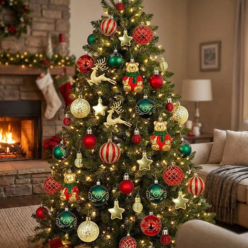 Christmas Ball 44pcs 3-6cm Set Electroplated Painted Shaped Christmas Decoration Pendant Ornament for Tree Home Party Festival