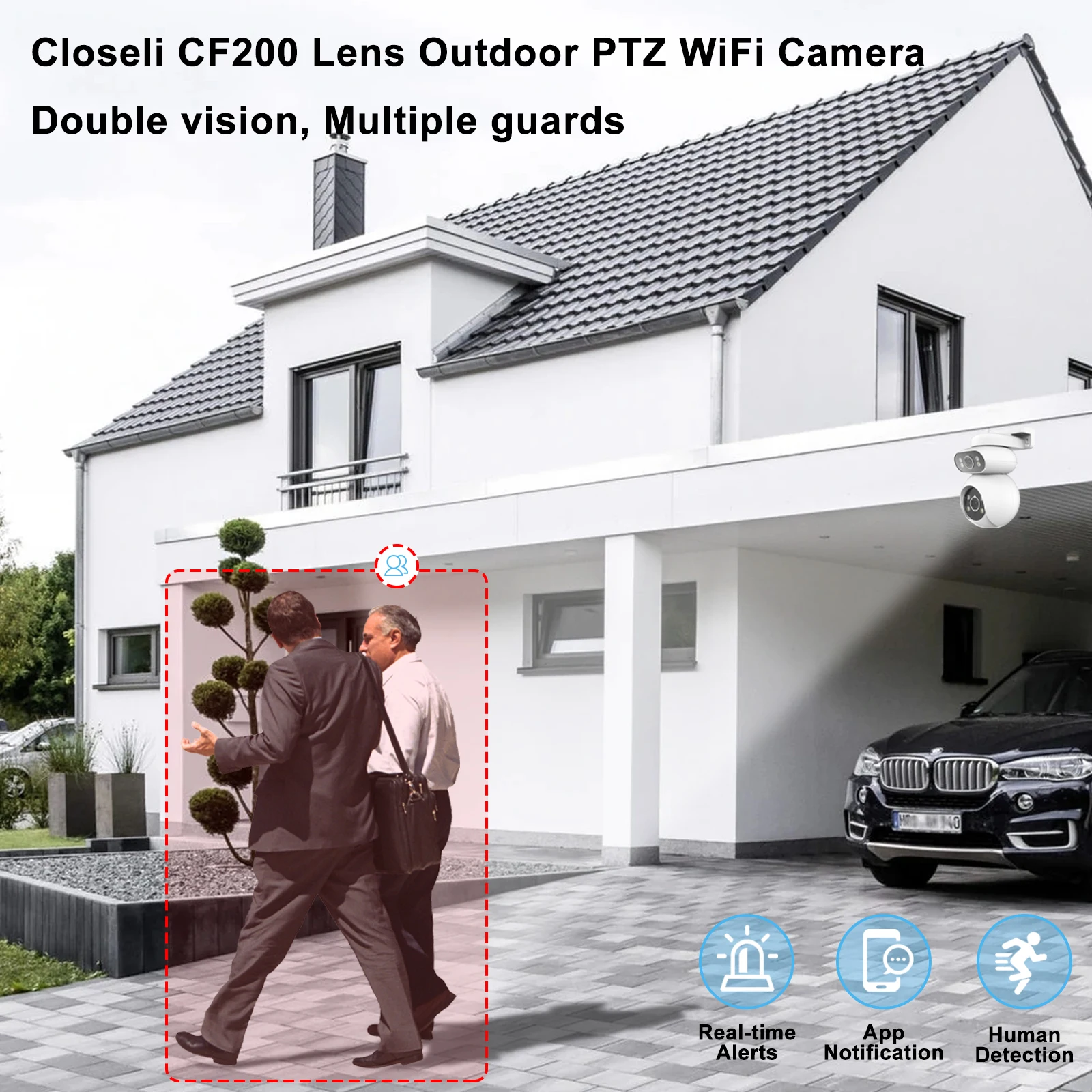 Closeli CF200 5MP IP65 Two-way Audio Talk Camera Color Night Vision PIR 38 Music Options Automatic Push Alarm All-day Storage