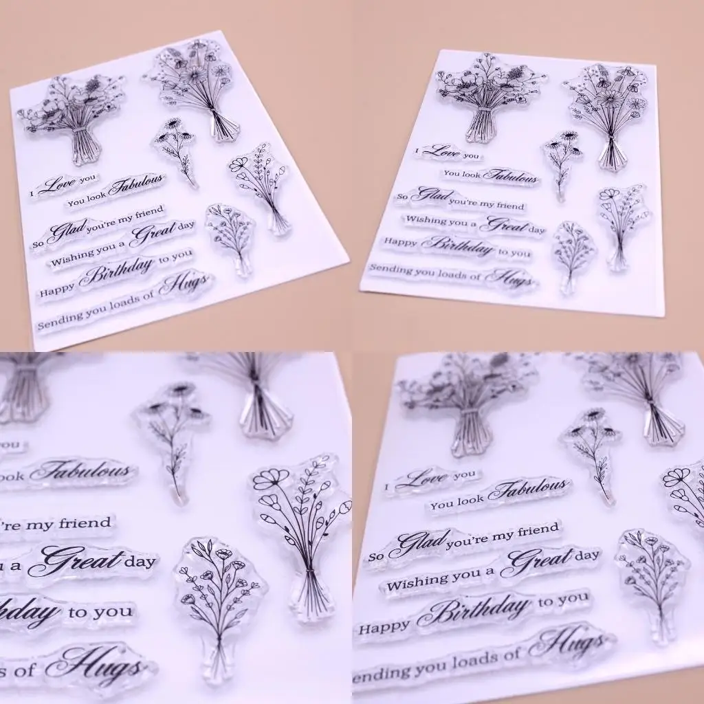 

Flower Bouquets Blessing Words Clear Stamp Seal Handmade Crafts Embossing Decor for Card Making DIY Scrapbooking high quality