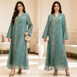 Eid Satin Dress for Women Abaya Diamond Tassel Nesh Vestidos Largos Ramadan Muslim Party Long Dress Dubai Robe Jalabiya 2026