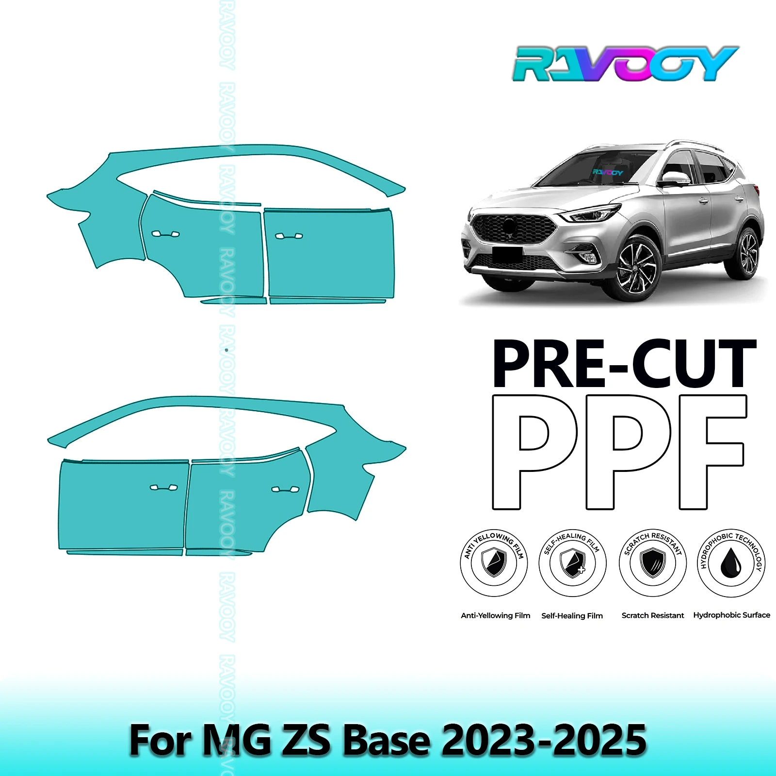

For MG ZS Base 2023-2025 8.5mil Clear Matte Pre-Cut PPF Door & A/B Pillar Kit TPU Paint Protection Film Set