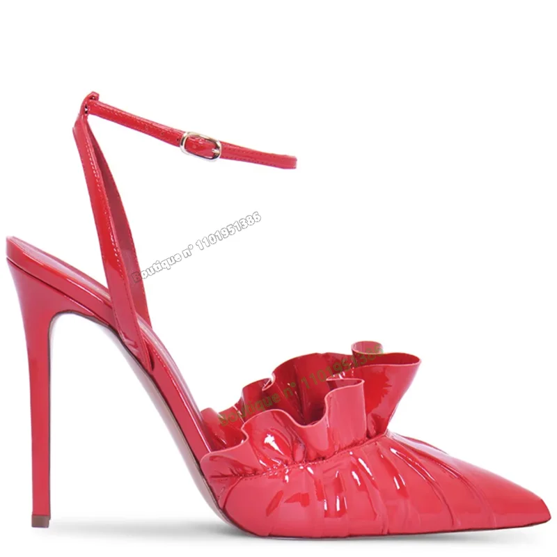 Red Patent Leather Pumps Sandals Cut Ankle Buckle Heel High Heel Shoes for Women Solid Shoes on Heels 2023 Zapatos Para Mujere