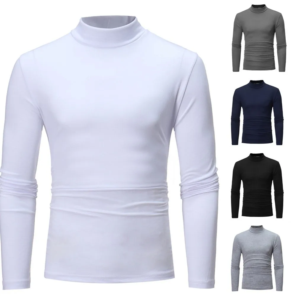 

Hot Winter Warm Men Mock Neck Basic Plain T-shirt Blouse Pullover Long Sleeve Top Male Outwear Slim Fit Stretch Fashion Sweater