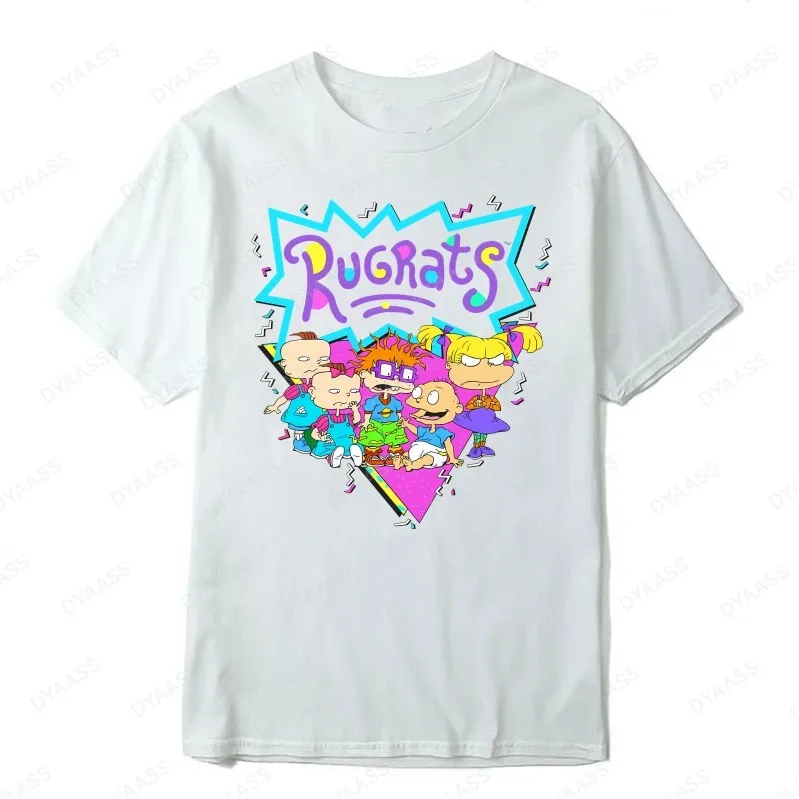 Nickelodeon Rugrats شخصيات سعيدة الرجعية الكرتون تي شيرت محايد الشارع ارتداء عادية 90s الحنين حفلة قصيرة الأكمام قميص