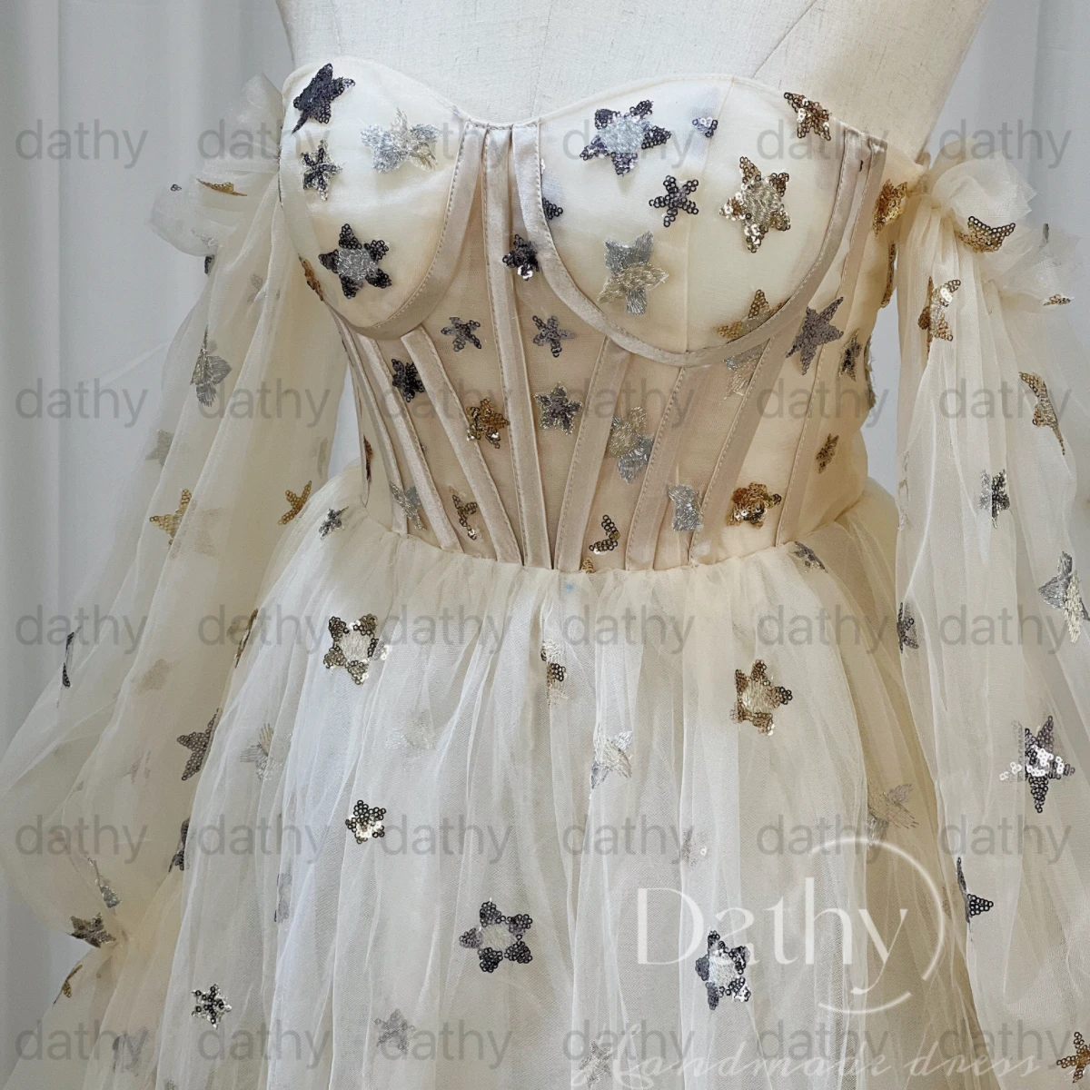 Dathy Princess A-Thread Ball Dress Silk Organza Evening Dress 3D Floral Embroidery Sexy A-thread Party dress