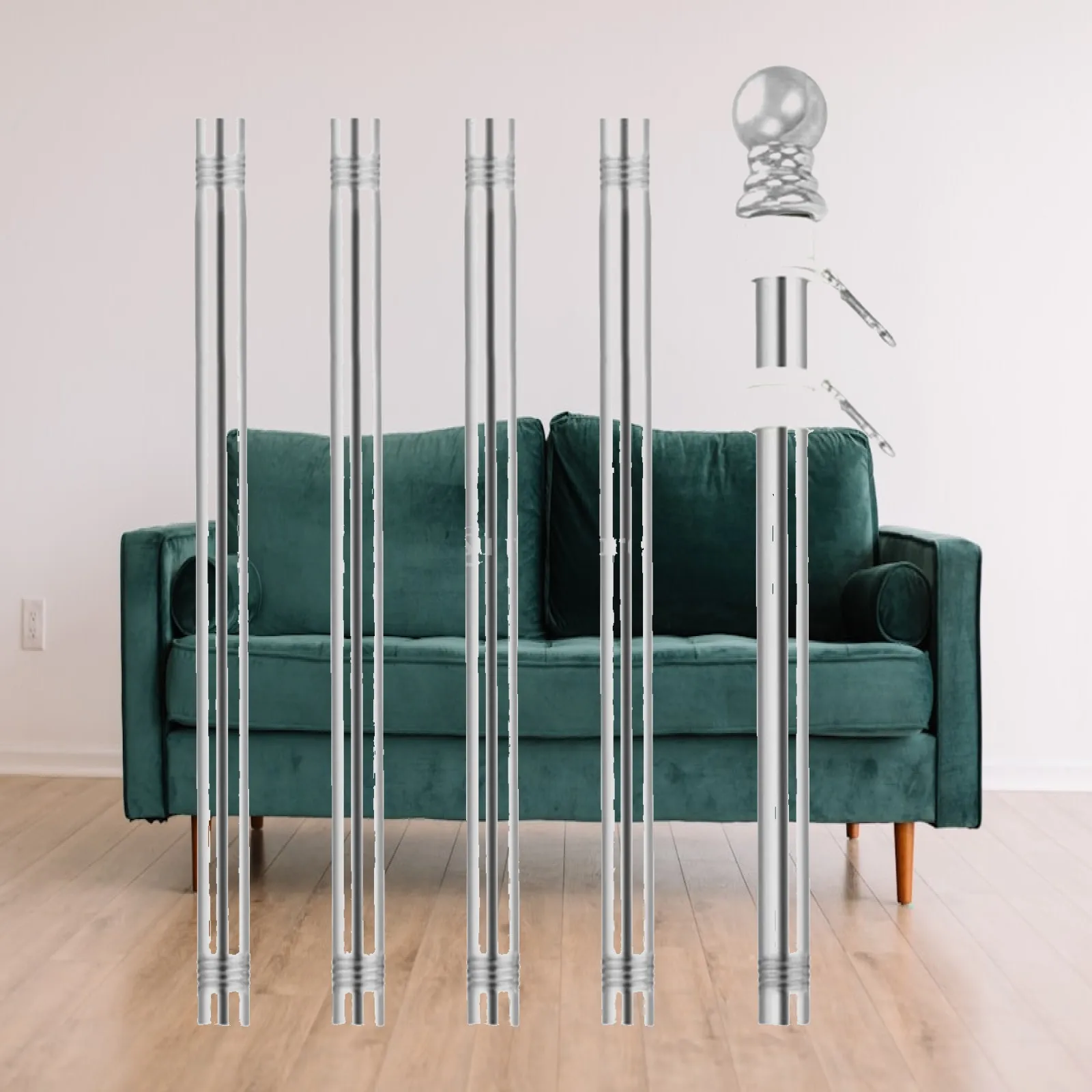 Commercial Grade Stainless Steel Flagpole Five Section Telescopic Rod for Boat Yacht Truck Porch