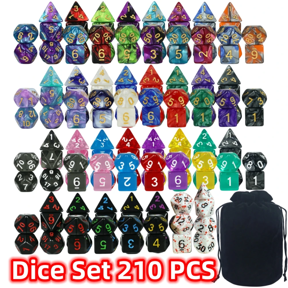 DND Dice 30 Set(210pcs) Acrylic Polyhedral Dice Set with Velvet Bag for DND Role Playing Game, Perfect Gift for DND Player