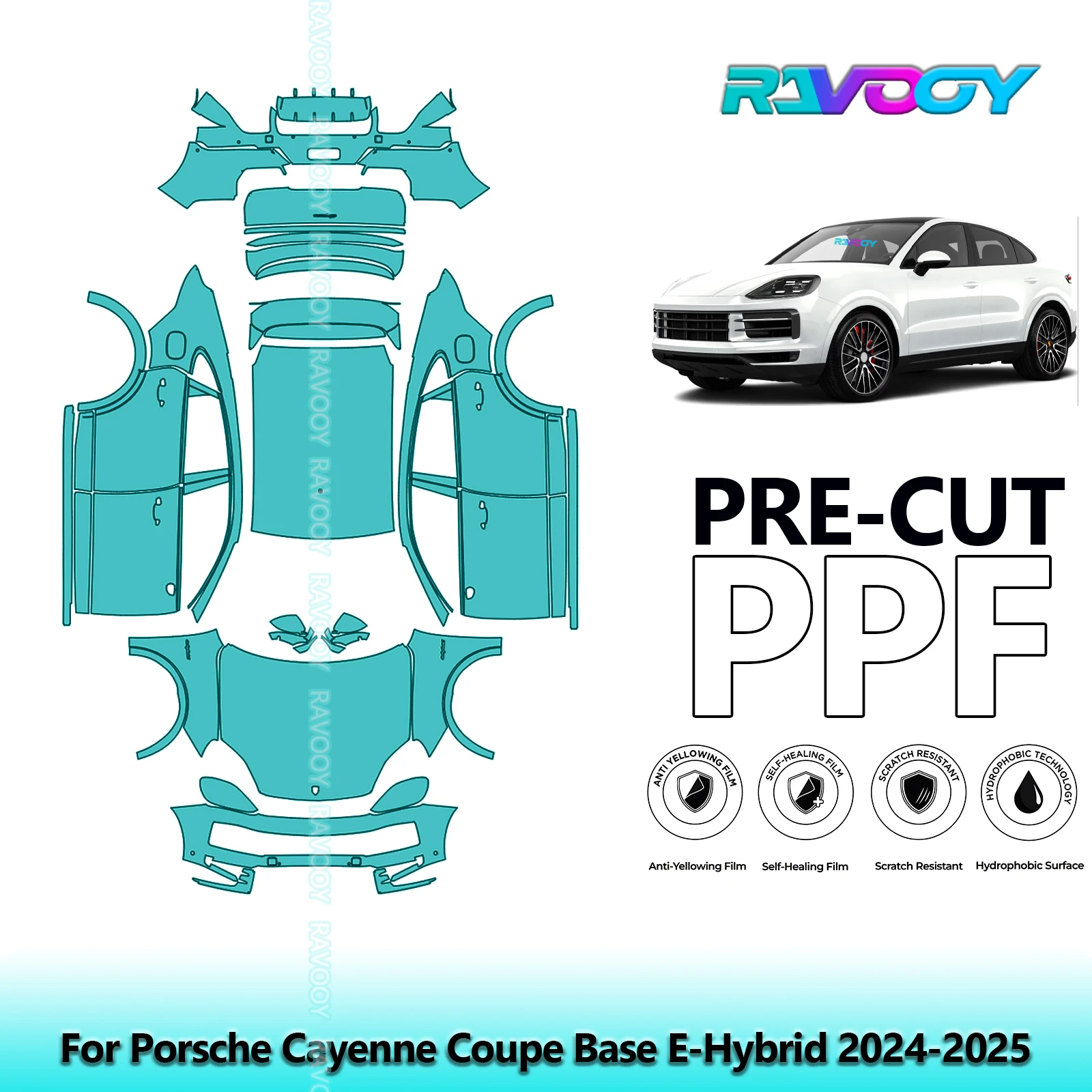 

8.5Mil Precut PPF Paint Protection Film Full Vehicle Clear Bra For Porsche Cayenne Coupe Base E-Hybrid 2024-2025