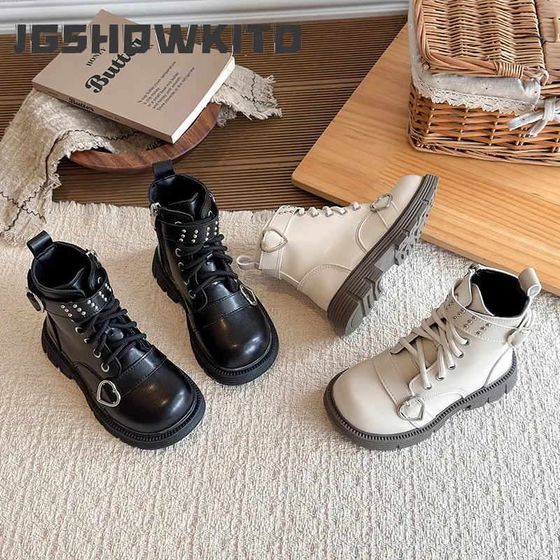 JGSHOWKITO Kids Platform Ankle Boots Spring Autumn Girls Princess Short Boots Side Zipper Causal Children Fashion Leather Boots