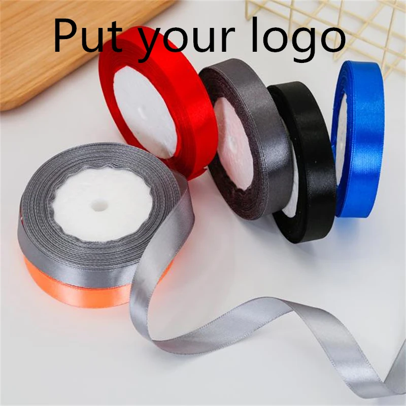 200 yards Custom Logo Silk Stain Ribbon Single Ribbon Wedding Party Decoration Christmas Flower Gifts DIY Gift Packing