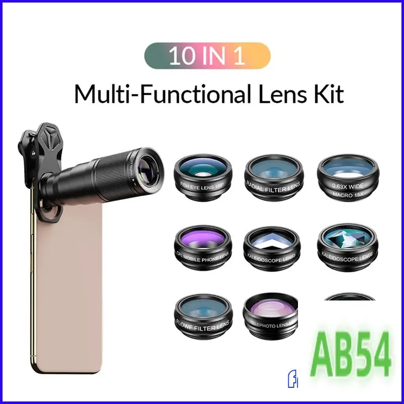 

SB-10 In 1 Mobile Phone Lens Kit 22X Telephoto Lens Fisheye Lens+Wide Angle Macro Lens+CPL Filters For All Smartphones