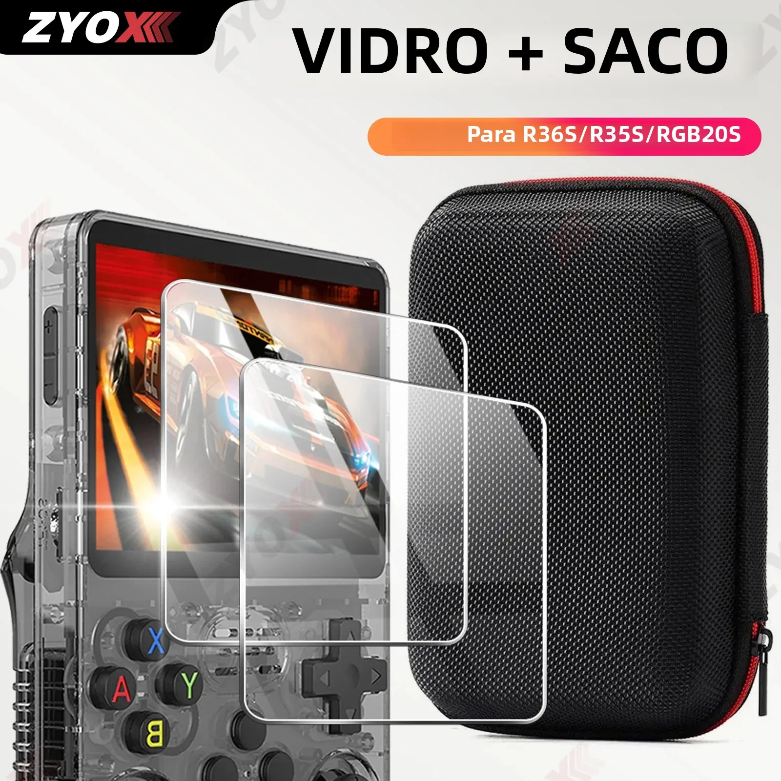 Vidro + saco para r36s/r35s protetor de tela filme de vidro temperado & caso de armazenamento portátil r36s console protetor acessórios conjunto