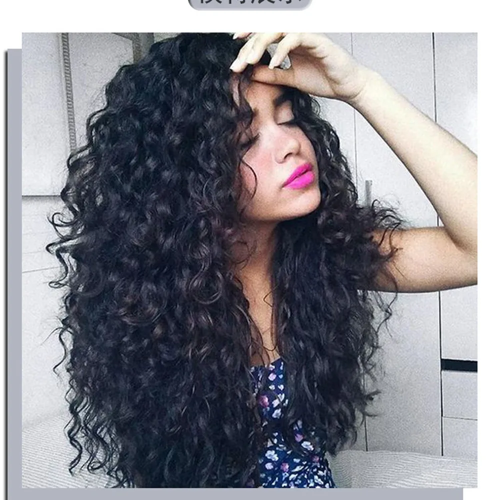 Peruki syntetyczne afro kinky curly średniej długości dla czarnoskórych kobiet, naturalne czarno-brązowe włosy w stylu water curl, odporne na ciepło włókno, peruki cosplay.