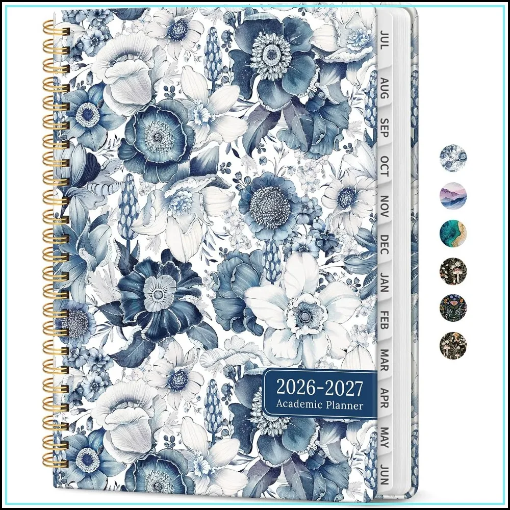 

Planner 2026-2027: Monthly & Weekly, July 2026-June 2027, Hardcover Spiral, Blue Floral, 6.3"x8.5"
