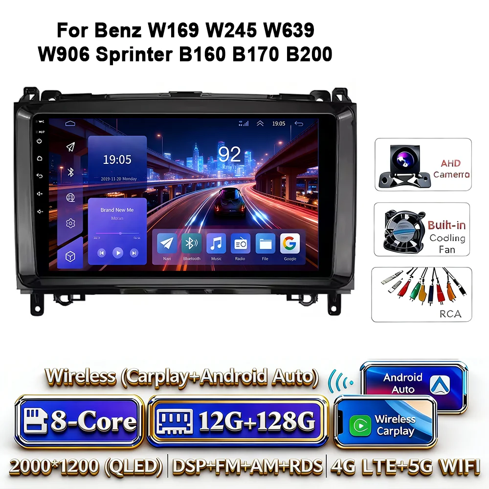 Android 17 autoradio 4G WIFI Carplay voor Mercedes-Benz W169 W245 W639 2005-2012 B160 B200 TPMS DAB OBD 2 DVD GPS touchscreen
