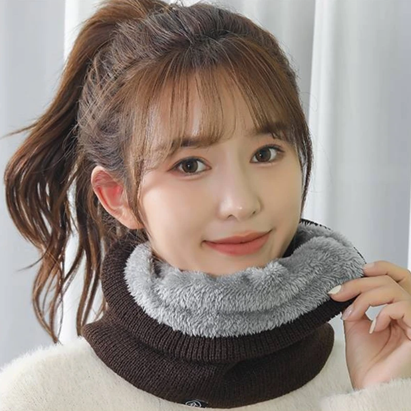 Winter Warm Knitted Scarf Thickened Plush Windproof Women Men Face Cover Outdoor Sport Skiing Running Cold-proof Neck Collar