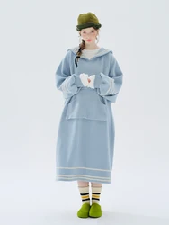 imakokoni2023 Autumn/Winter fleece navy collar fleece mid-length dress 234317