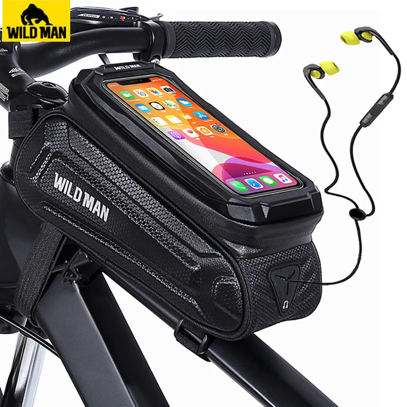 WILD MAN Bicycle Frame Bag Bike Bag Front Rainproof Touch Screen Cycling Phone Bag 6.7 Inch Mobile Phone Case Bike Accessories