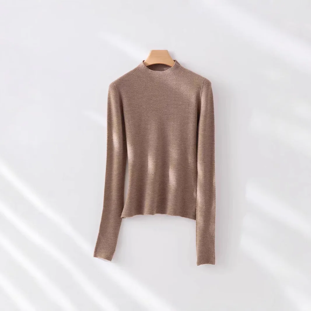 UMI MAO 100% Tops de lana texturizados en espiga medio cuello alto manga larga Jersey de punto suéter mujer Otoño Invierno nuevo