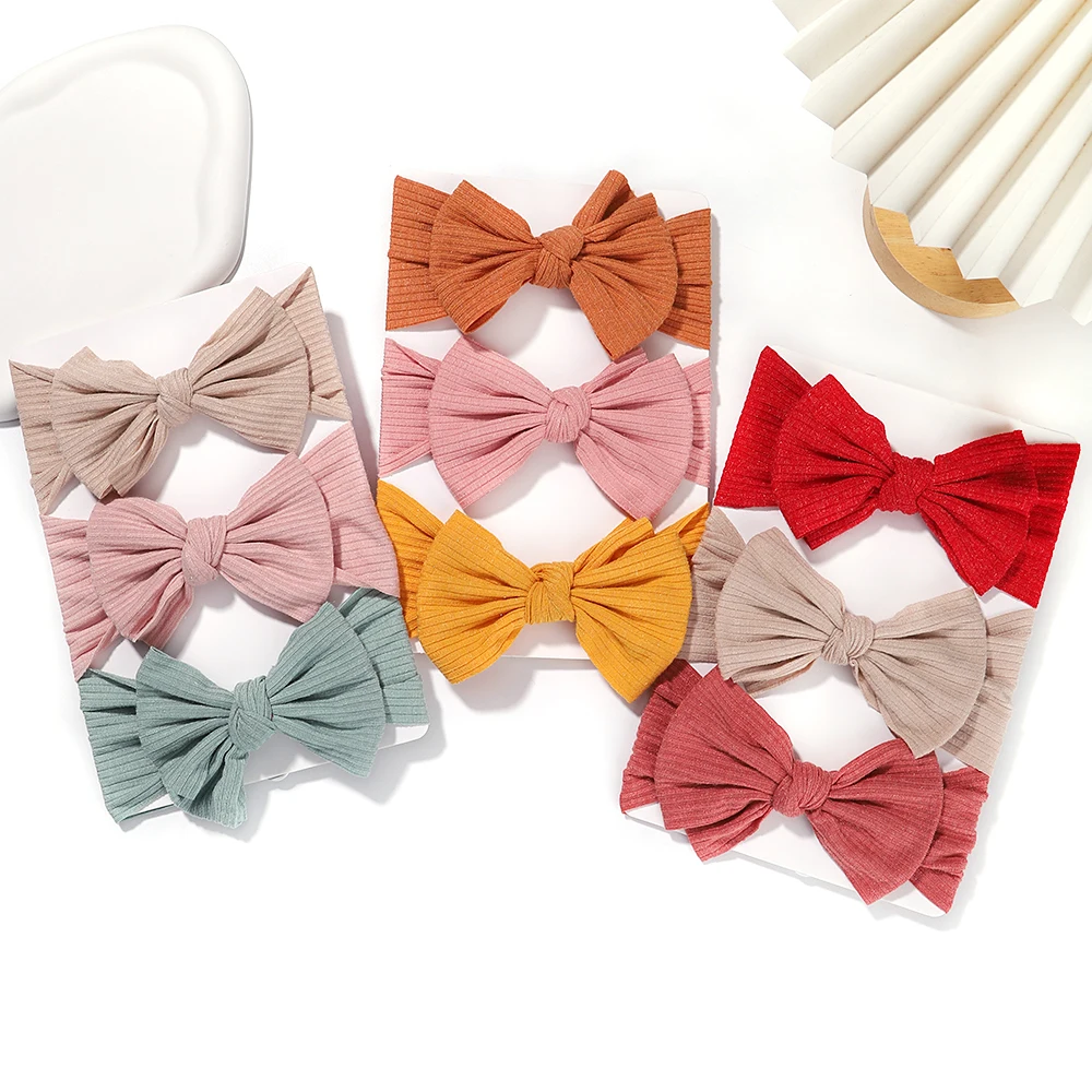3 unids/set diadema para niñas, lazos elásticos anudados, banda para el cabello suave, gorros tejidos para niños, turbante para recién nacidos,
