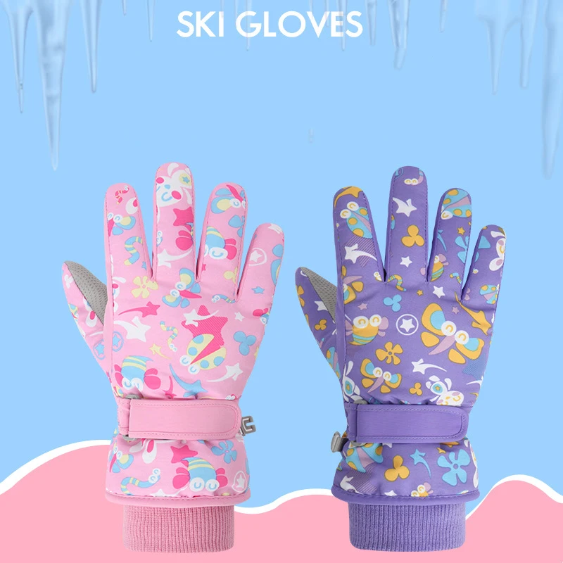 Kids Winter Gloves Full Finger Mittens Antiskid Coating Warm Cartoon Thermal Ski Gloves Mitten Snowboard Wear Skiing Equipment