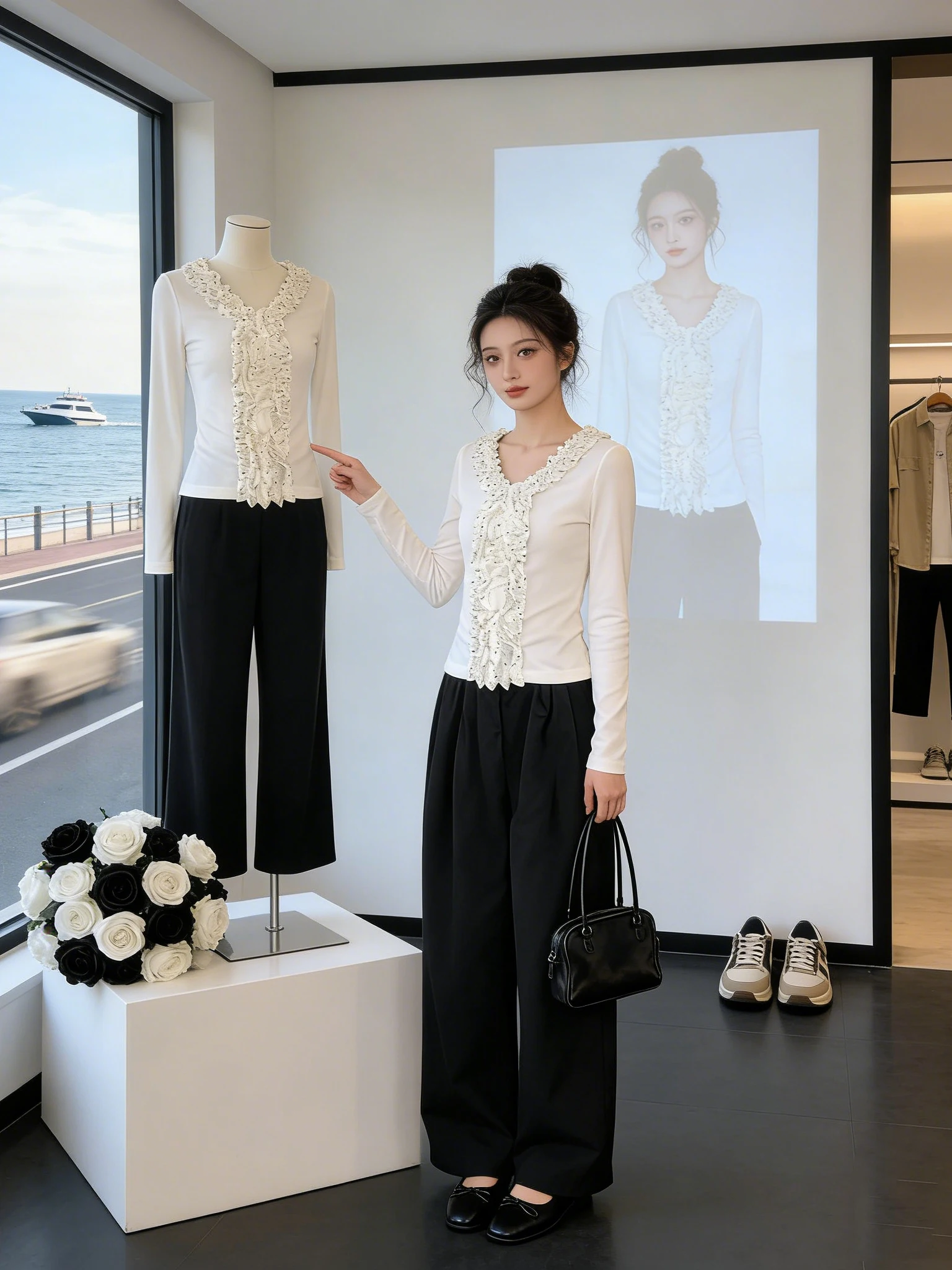 

Korean Style Long Sleeve T-Shirt Cardigan Women's Early Spring New Casual Slimming Hot Girl Base Top Polka Dot Lace Trim