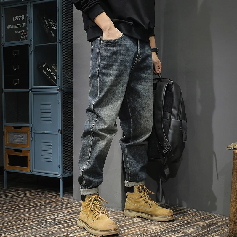 

American retro wash men's jeans slim fit all straight leg large size Haren pants spring fashion brand small foot pants