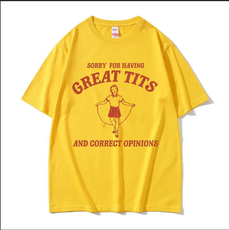 Sorry for Having Big Breasts American and European Funny and Amusing Letter Short-sleeved Cotton T-shirt for Men and Women