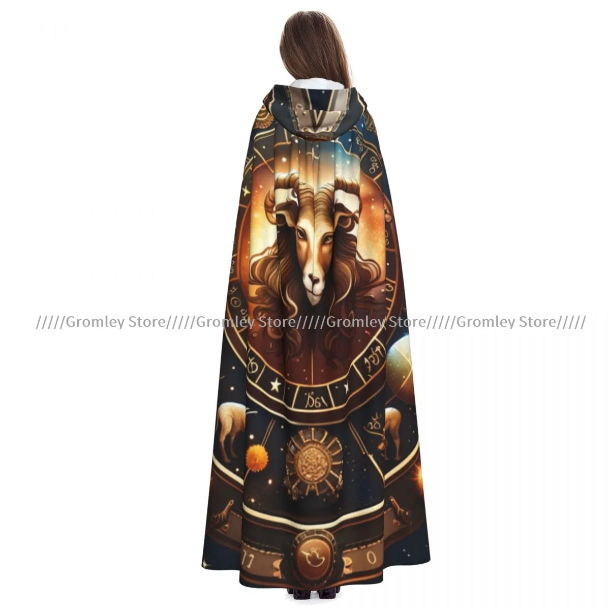 Galaxy Twelve Zodiac Signs In A Circle Witch Cloak Hooded Cosplay Costume Halloween Adult Long Party Cape