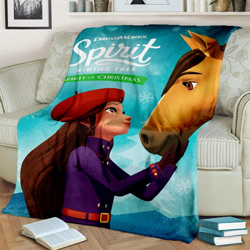 

Cartoon Spirit Riding Free Horses Blanket,Soft Throw Blanket for Home Bedroom Bed Sofa Picnic Travel Office Cover Blanket Kids