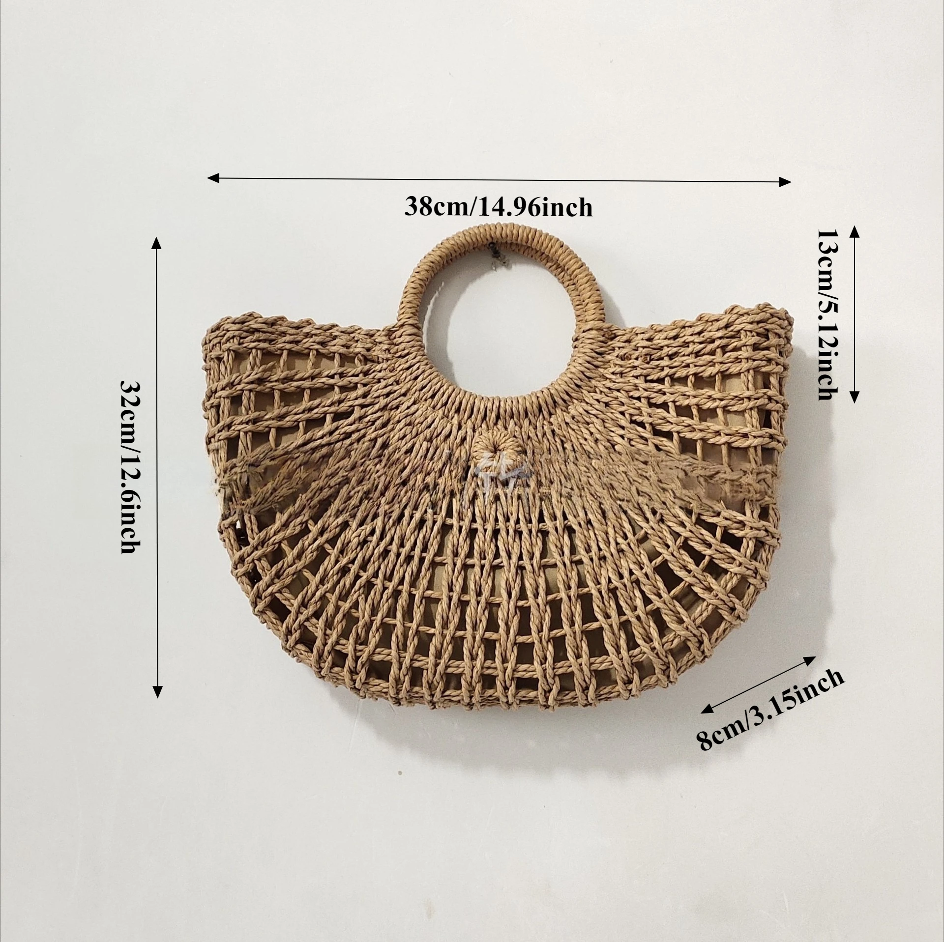Half Round Rattan Woven Straw Bag Handmade Summer Women Messenger Crossbody Bags Girls Small Beach Handbag for Vacation Use