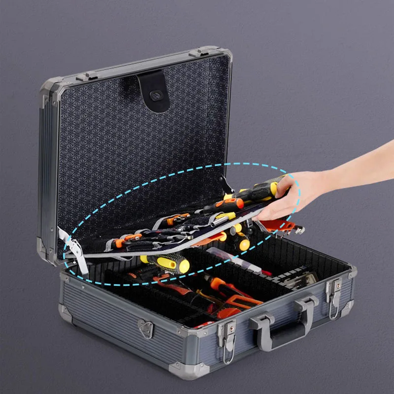 Multifunctional Tool Case Aluminum Alloy Household Hardware Tools Storage Box Portable Partition Repair Tool Organizer Suitcase