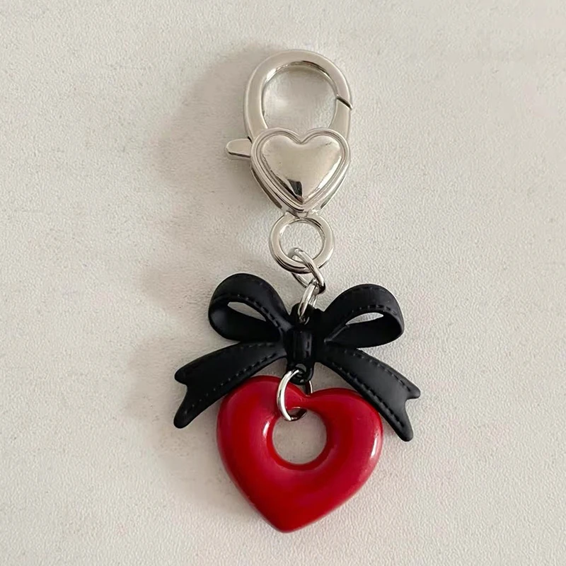 Y2K Aesthetic Bow Heart Keychain Car Key Holder Bag Pendant Decoration For Girls Gifts Cute Vintage Bowknot Keyring