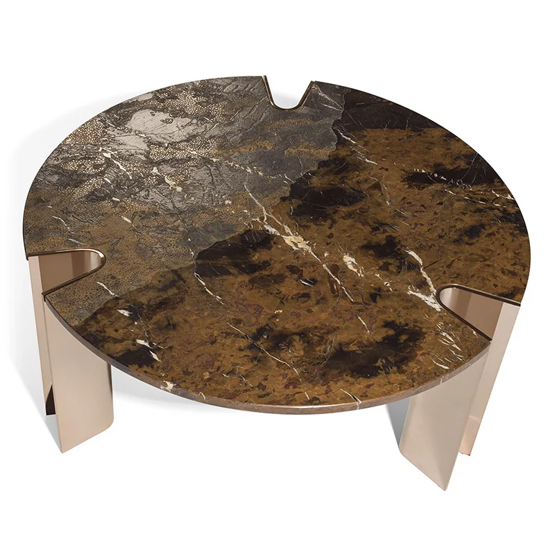 

Marble relief coffee table combination Internet celebrity Italian minimalist metal round low table