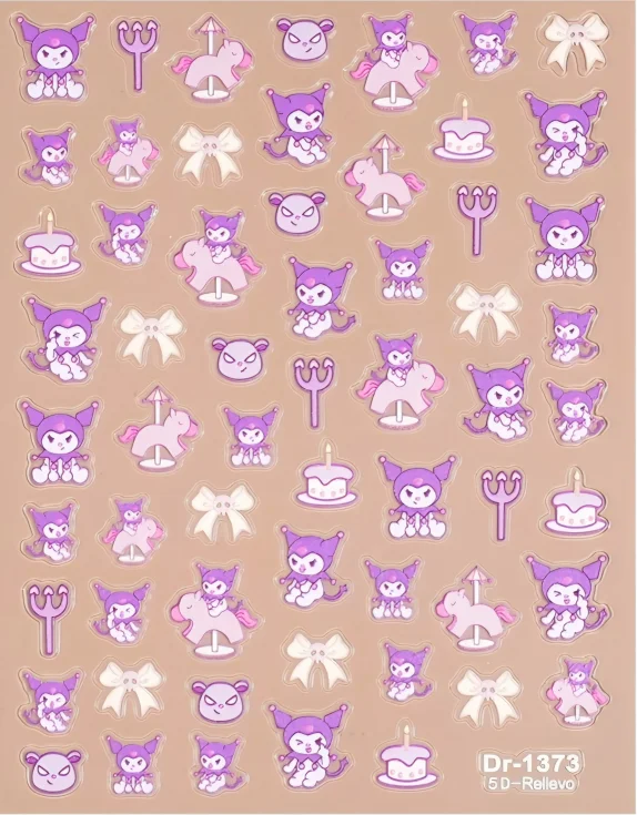 Dark Series 5D Embossed Sanrio Nail Stickers Anime Cartoon Sanrio Nail Parts Fashion Design Long-lasting Nail Art Decoration