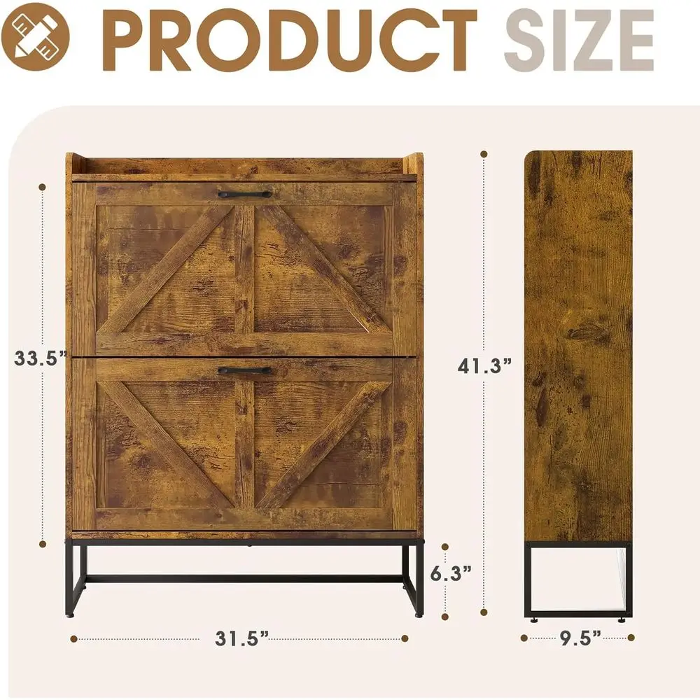 Brown Space-Saving Shoe Storage Cabinet with 2 Doors & Adjustable Shelves, Holds Over 16 Pairs, Ideal for Entryway/Hallway view 2
