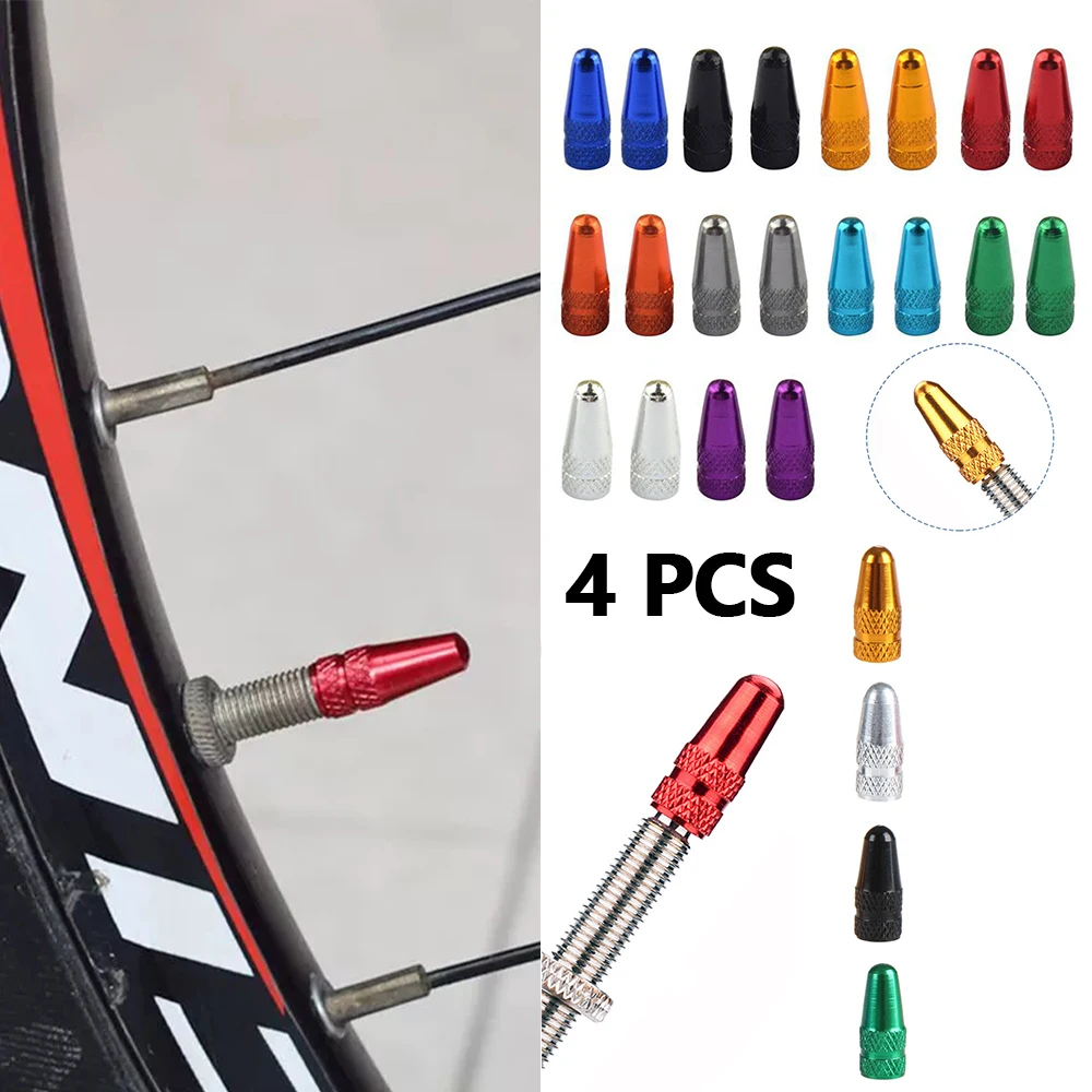 

4Pcs Bicycle Valve Aluminum Alloy Valve Stem CNC Machined Dust Proof Cap Colorful Durable Bike Tire Accessory Upgrade Parts