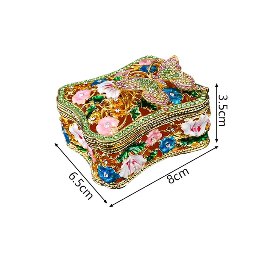 Vintage Mini Butterfly Trinket Box Hollow design Metal Enameled Decorative Box Ring Earrings Jewelry Organizer Gift Box